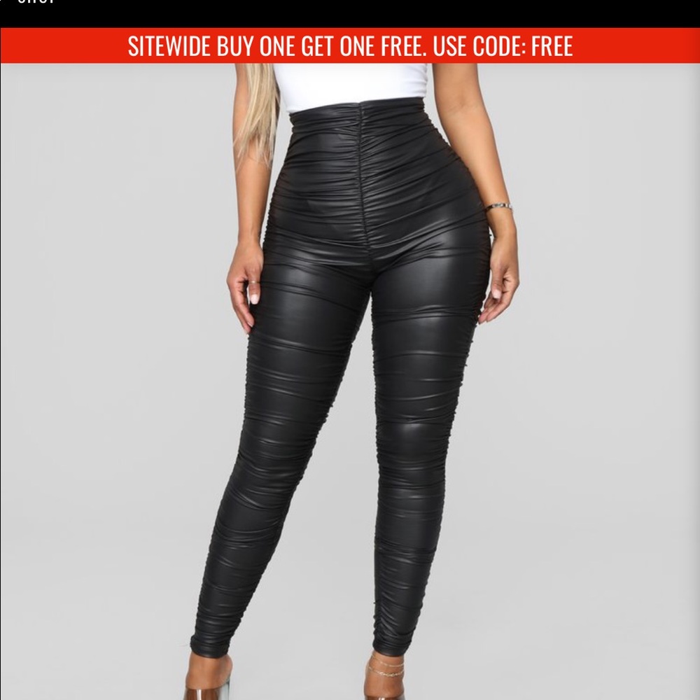 Fashion Nova Ride or die ruched leather leggings.